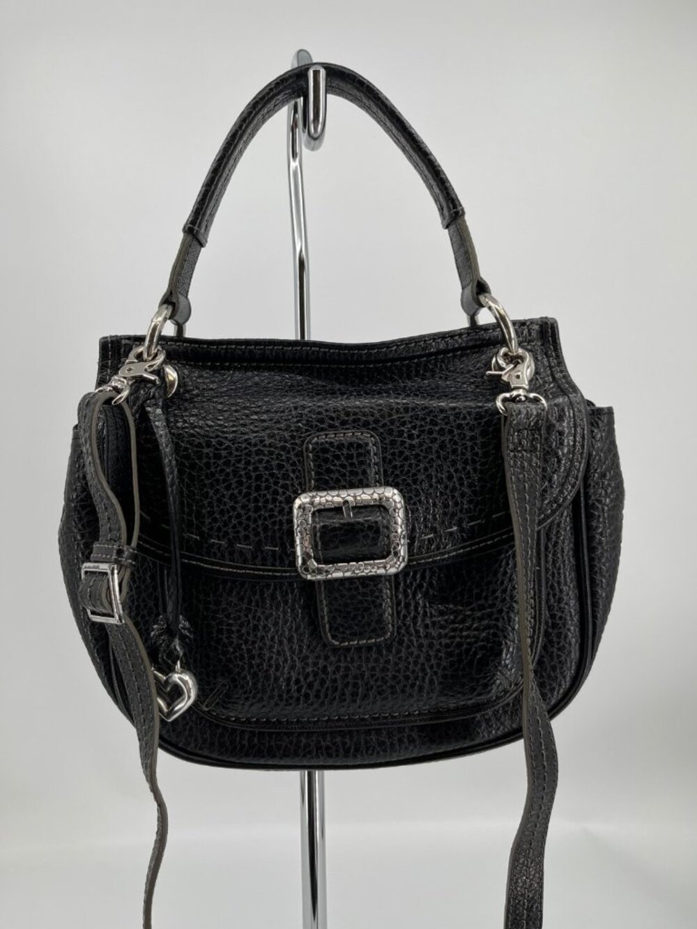 Brighton Parker Flap Saddle Bag Black Leather Crossbody Buckle Pocket Strap